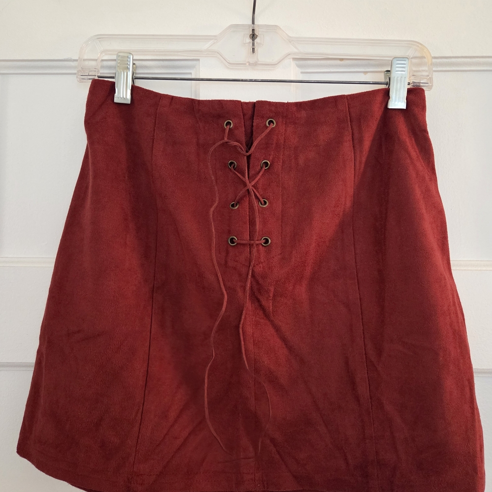 Forever 21 Burgundy Lace-Up Mini Skirt